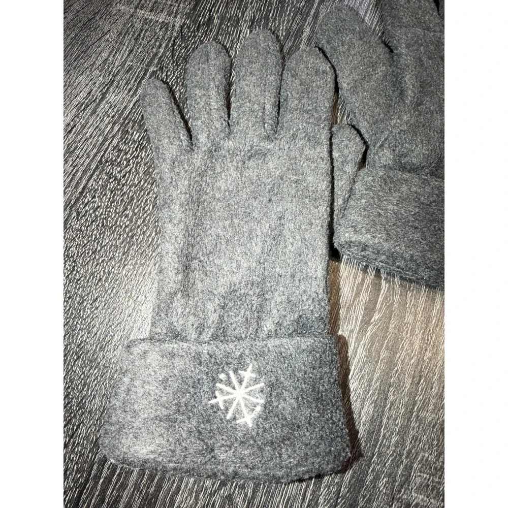 Girls Winter Scarf‎ and Gloves Set Charcoal Gray Snowflake Embroidered Fleece